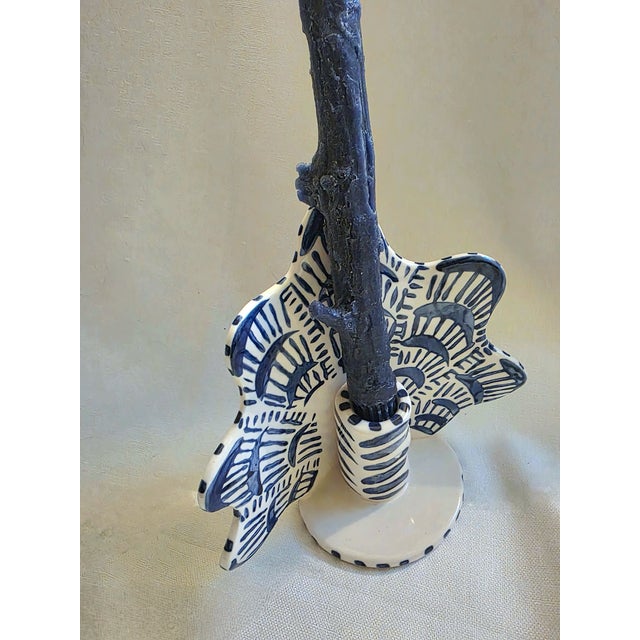 Coastal Pair of Ceramic Candleholders For Sale - Image 3 of 6