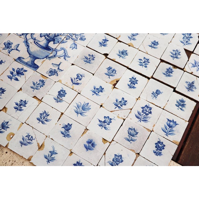 Blue Antique Large Tiles Mural Panel, Blue & White Flowers and Vases, Portuguese, 18th Century For Sale - Image 8 of 18