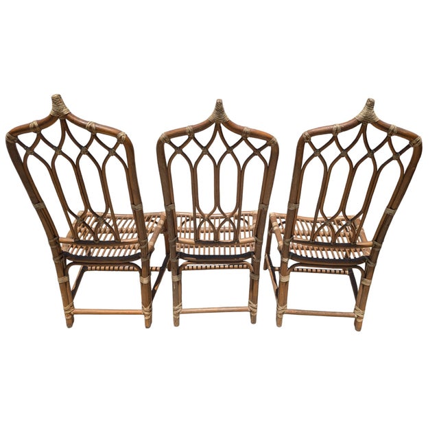 1970s Set of 6 Vintage McGuire Rattan Dining Chairs For Sale - Image 5 of 7