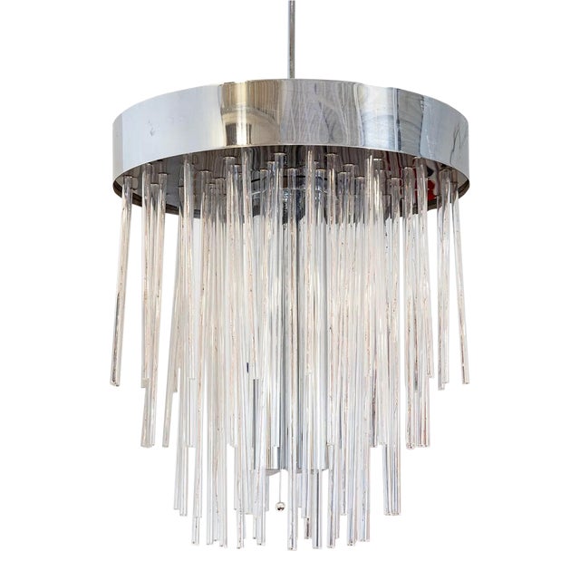 Chrome and Lucite Rod Contemporary Modern Waterfall Chandelier Light Fixture For Sale