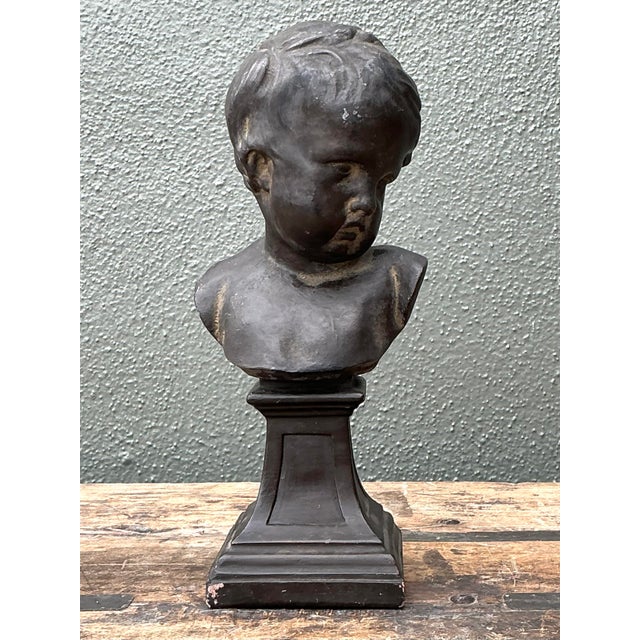 Vintage Cast Bronze Bust of Baby For Sale - Image 4 of 12