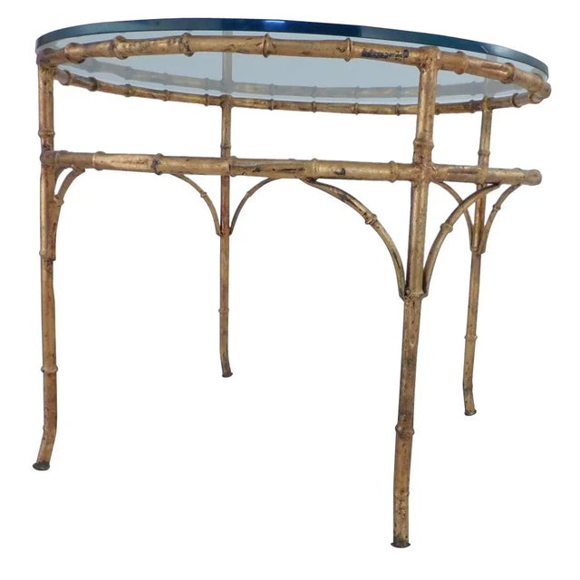 1970s Faux Bamboo Gilt Circular Metal Coffee Table For Sale - Image 4 of 8