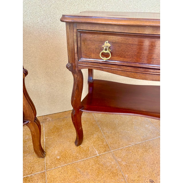 Pair of Spanish Wood Bedside Tables With Drawers and Lower Shelves, 1940s For Sale - Image 13 of 15