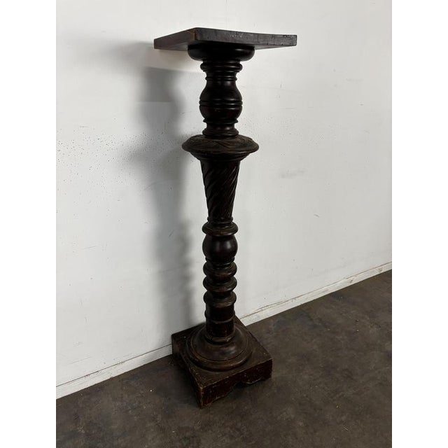 Side Table with Twisted Column in Oak Square Top | Chairish