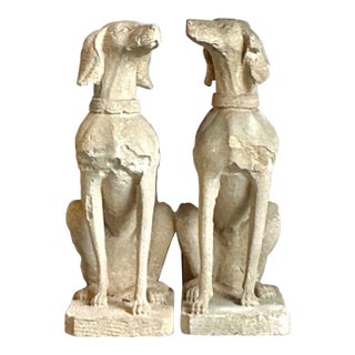 Vintage Regency Distressed Cast Concrete Dogs For Sale
