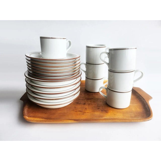 Offered is a set of Dansk Bistro collection ceramic cups, saucers, and rimmed bowls in the Christianshavn pattern, rarely...