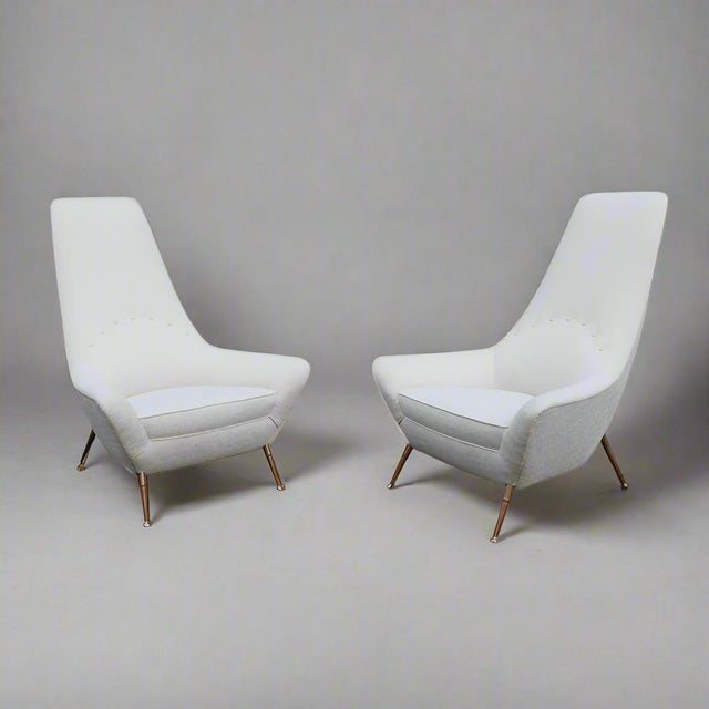 Modern 1950s Pair of Sculptural Italian Tall Back Lounge Chairs For Sale - Image 3 of 6