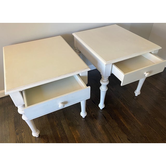 1980s Pair White Nightstands End Tables Farmhouse Style For Sale - Image 5 of 6