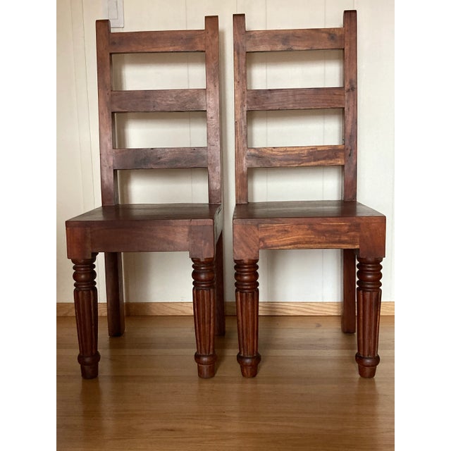 Vintage Handcrafted Solid Walnut Wooden Chairs - a Pair For Sale - Image 13 of 13