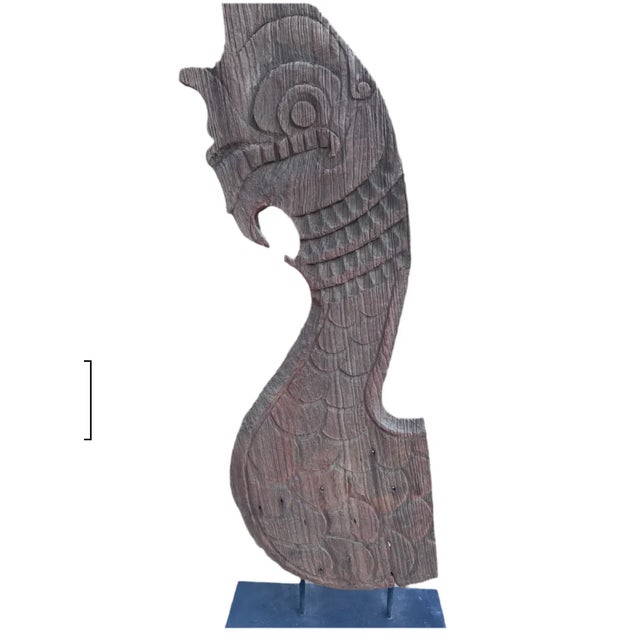 Antique Thai Naga Temple Finial on Stand Southeast Asia, Naga is known as the king snake, the ruler of the underworld...