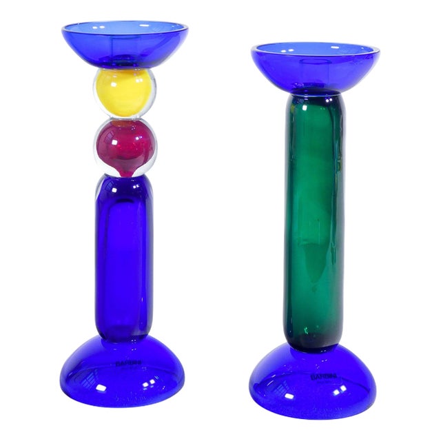 Blown Glass Candlesticks by A. Barbini, Set of 2 For Sale