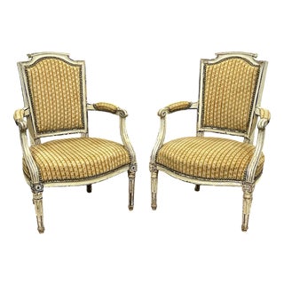Louis XVI Cabriolet Chairs in Beechwood with Polychrome Paint, Set of 2 For Sale