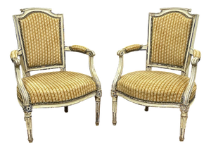Louis XVI Cabriolet Chairs in Beechwood with Polychrome Paint, Set of 2