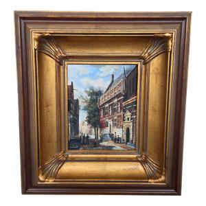 Late 20th Century P. Larson Realism European Cityscape Oil Painting on Board