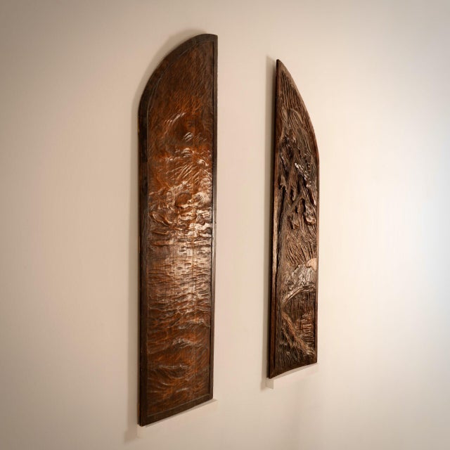 Georges Lacombe (1868-1916) Pair of carved doors France, circa 1890 Decoration of a moonlight on the sea, the other of...