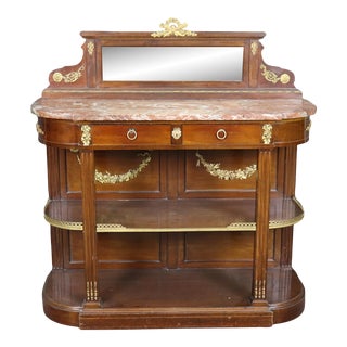 French Louis XV Style Bronze Mounted Mirrored Buffet With Marble Top Circa 1890 For Sale