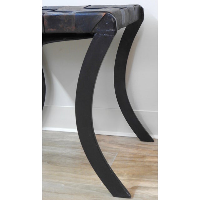 1960s Woven Leather Strap Stool With Saber Legs For Sale - Image 5 of 9