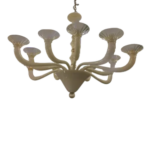 Contemporary Ivory Murano Glass Chandelier With Transparent "Rigadin" Cups