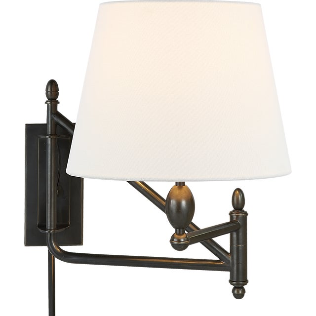 Paulo Small Bracket Light in Bronze with Linen Shade Designer: Thomas O'Brien Finish: Bronze Height: 16" Width: 11"...