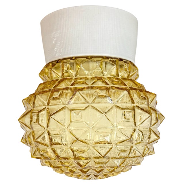 Vintage White Porcelain and Glass Ceiling Light, 1970s For Sale - Image 14 of 14
