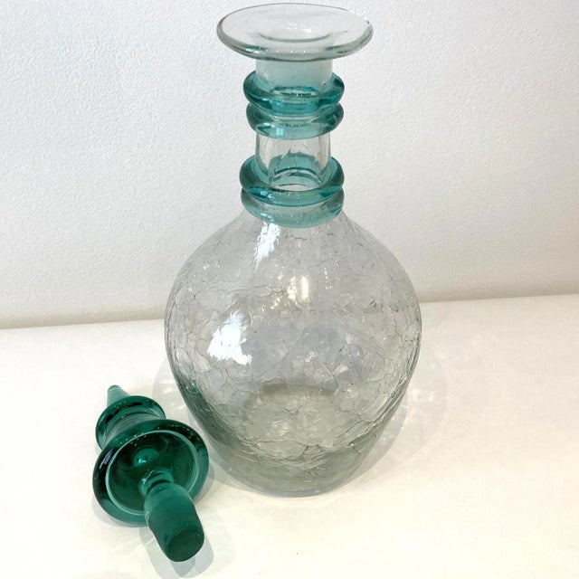 1960s Blenko Clear Crackle With Emerald Green Stopper, Circa 1930s For Sale - Image 5 of 6