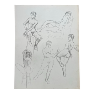 Barbara Beck Figurative Nude Charcoal Sketch on Paper 1970s