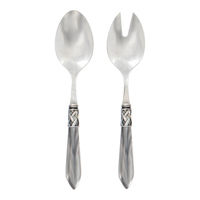 VIETRI Aladdin Antique Light Gray Salad Server Set For Sale