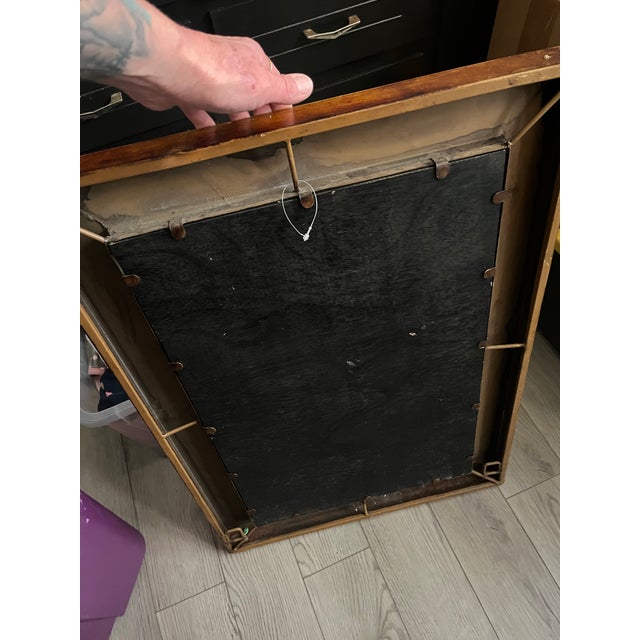 1960s Rare Vintage, Antiqued Metal Overlain Oak Framed, Floral Scroll-Worked, Accent Wall Mirror (30” X 20”) For Sale - Image 5 of 6