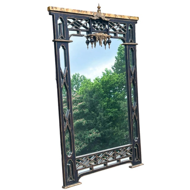 Italian Chinese Chippendale Style Pagoda & Fretwork Faux Marble Painted Mirror For Sale - Image 10 of 12