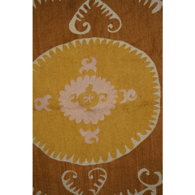 Yellow Brown Suzani Wall Hanging - Tribal Textile For Sale - Image 11 of 12