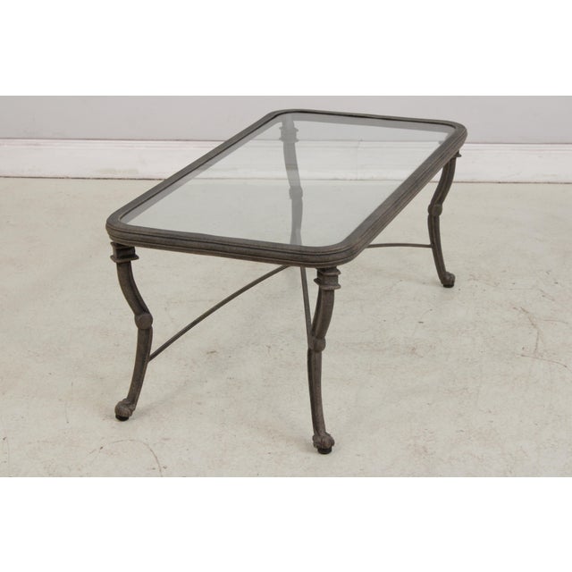 Outdoor Cast Aluminum Glass Top Patio Cocktail Table For Sale In Philadelphia - Image 6 of 14