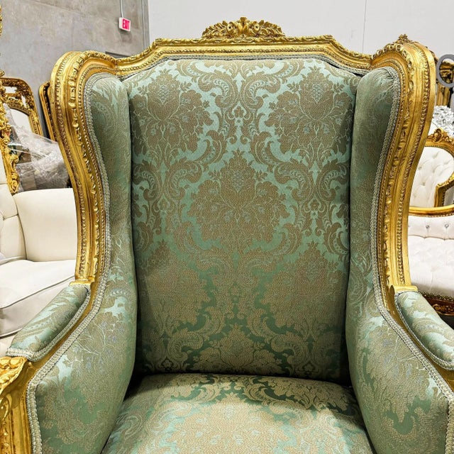 In love with these chairs. Fully refinished and reupholstered using a high end designer damask fabric. These beautiful...