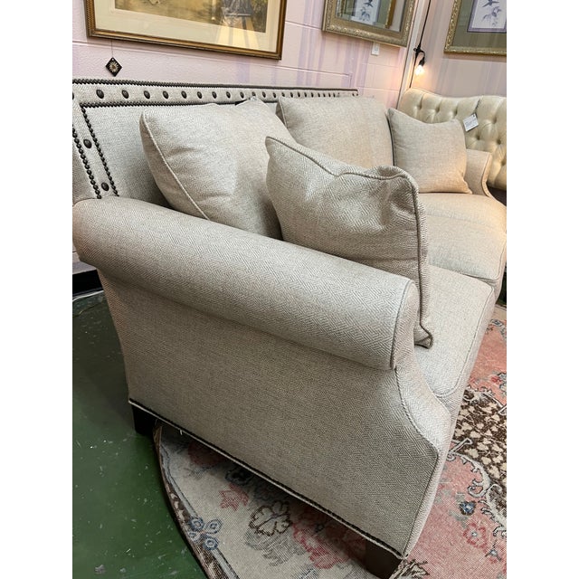 Textile Sherrill Sofa With Nailhead Trim For Sale - Image 7 of 9