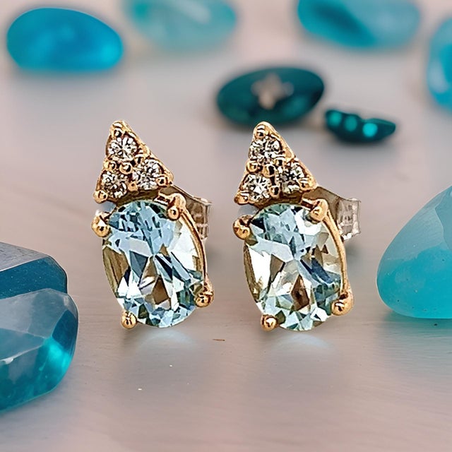 Natural Aquamarine Diamond Earrings 14k Y Gold 1.85 TCW Certified For Sale - Image 10 of 13