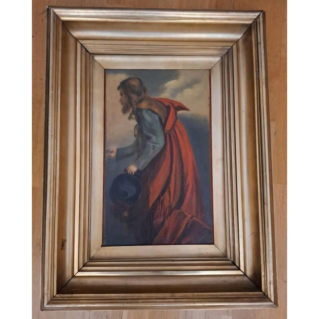 Flemish School Artist, Pilgrim or Beggar with Red Cloak, 17th Century, Oil on Board, Framed For Sale - Image 7 of 8