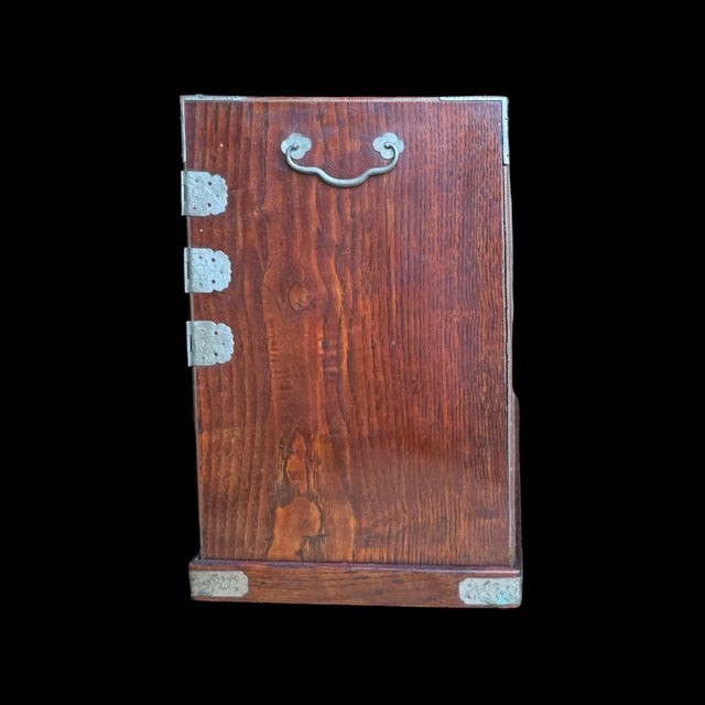 Antique Japanese Yosegi-Zaiku Inlaid Parquetry Tansu Cabinet With Brass Fittings For Sale - Image 4 of 9