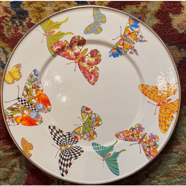 Colorful butterfly dessert plate with signature MacKenzie-Childs charm. Whimsical MacKenzie-Childs enamel metal salad or...