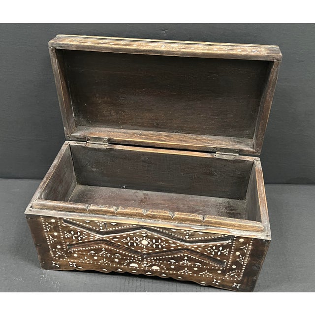 Vintage Mother of Pearl Inlay Wooden Small Box Trunk For Sale - Image 9 of 12