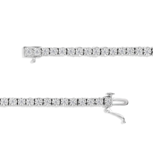 Contemporary .925 Sterling Silver 1.0 Cttw Miracle-Set Diamond Round Faceted Bezel Tennis Bracelet (I-J Color, I3 Clarity) - 7" For Sale - Image 3 of 7