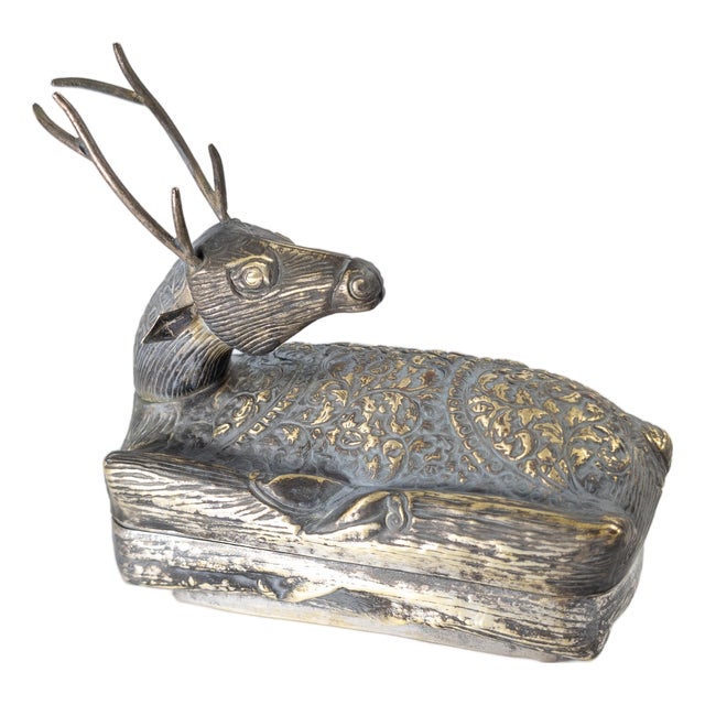 Late 20th Century South East Asian Cambodian Silverplate Deer Form Betel Box For Sale