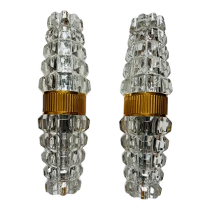 Large Austrian 1980 Kolarz gold Crystal Wall Lamps - A Pair