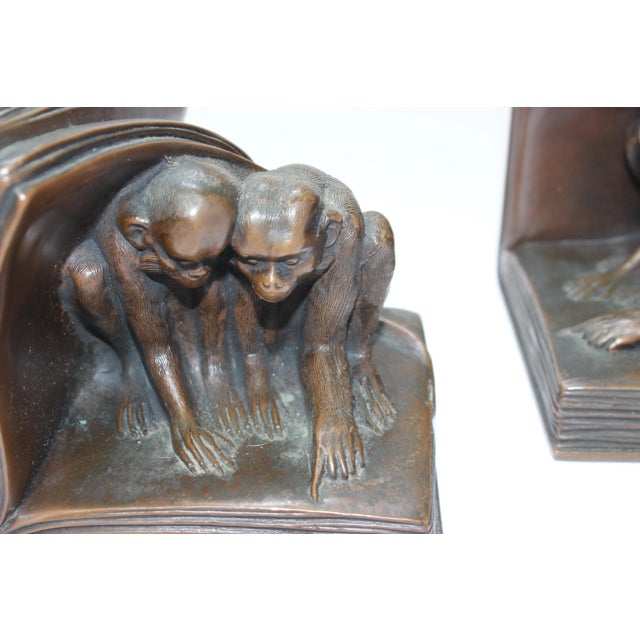 Vintage 1920s Jennings Brothers Bookends Art Deco Bronze Monkey Trial Motif commenting on the Scopes Trial 1925 regarding...