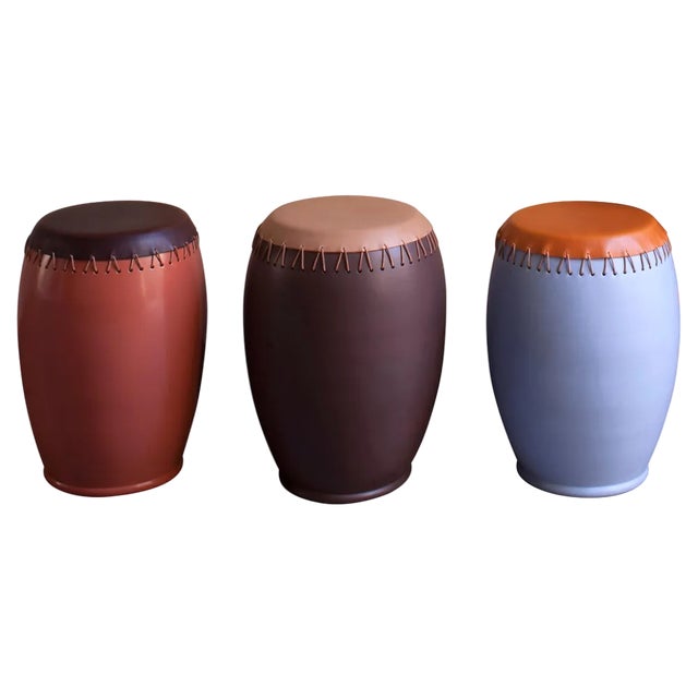 Bombo Leather Side Tables by Nestor Perkal, Set of 3 For Sale