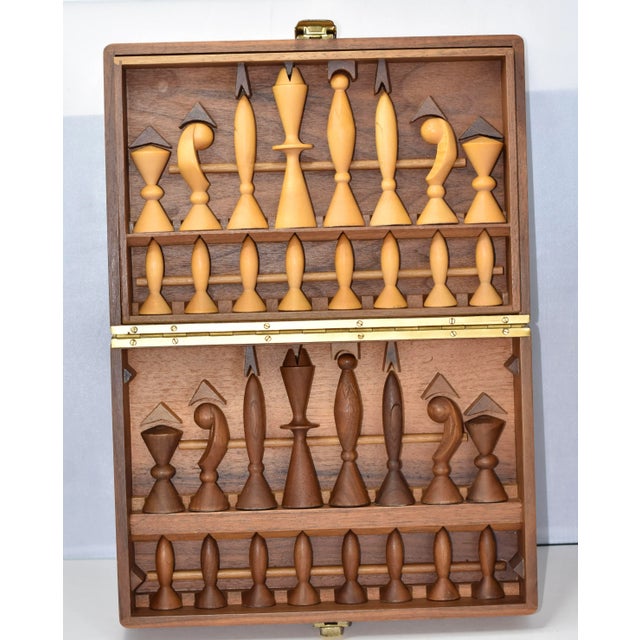 Brown Anri Space Age Chess Set Designed by Elliott, Walnut, Maple 1950 Italy, No Board For Sale - Image 8 of 12