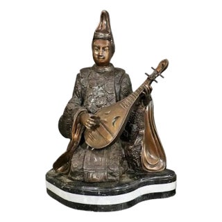 Mid 20th Century Signed Ming Statue in Bronze For Sale