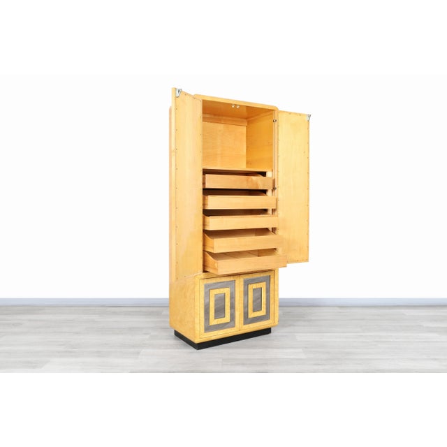 Yellow 1970s Vintage Burl Wood and Mirrored Armoire by Romweber For Sale - Image 8 of 13