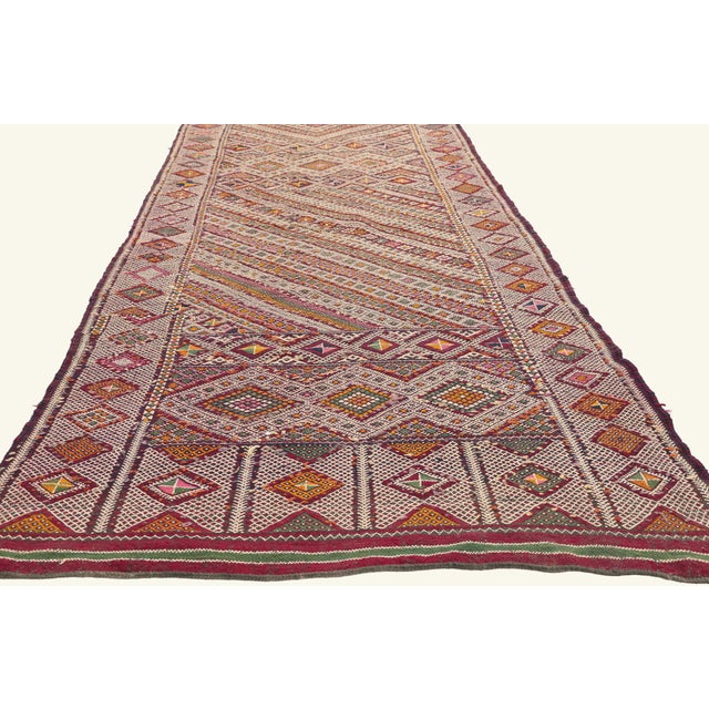 Berber Tribes of Morocco Vintage Zemmour Moroccan Kilim Rug, 03'06 X 18'04 For Sale - Image 4 of 10