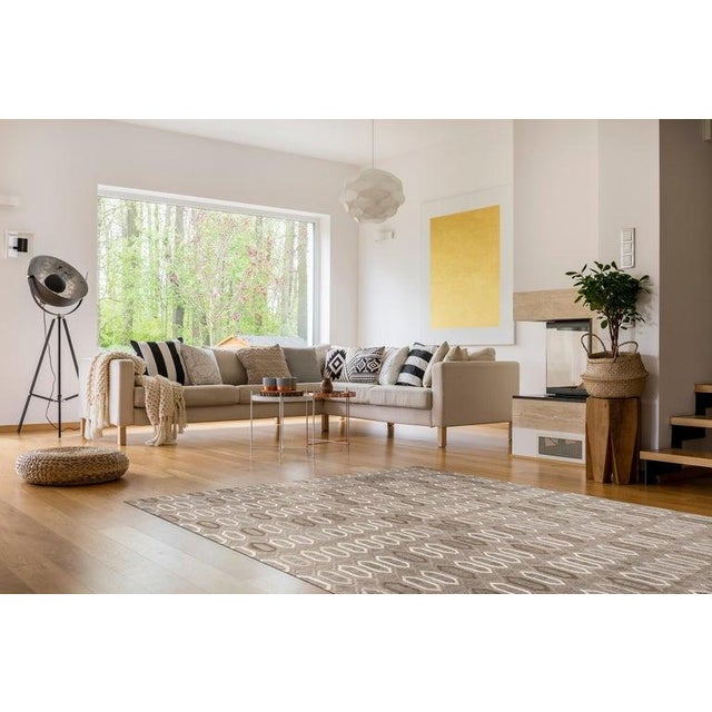 8x10 Gray Hand-Knotted Wool Ogee Lattice Pattern Modernist Design Carpet Rug For Sale - Image 4 of 4