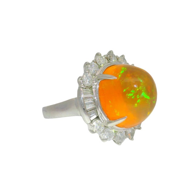 8.26 Carat Fire Opal Diamond Platinum Ring, Size 6.5 For Sale - Image 4 of 6