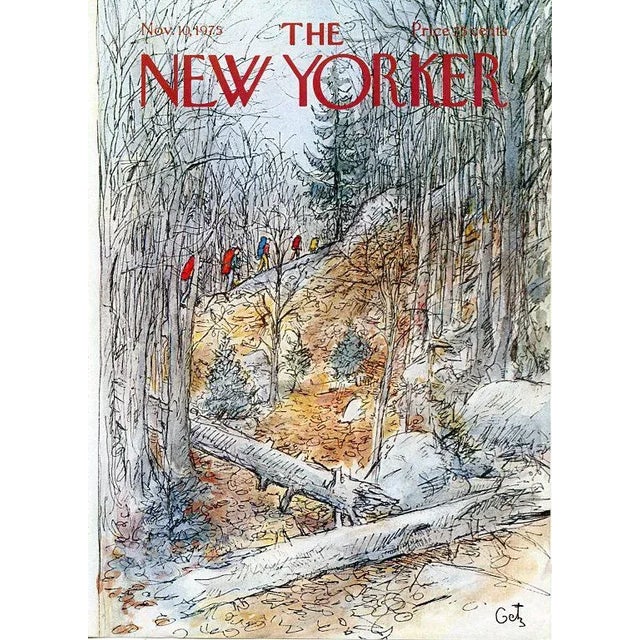 Original vintage New Yorker magazine cover dated November 10, 1975 featuring a Sports, Autumn and Hiking theme. Based on...